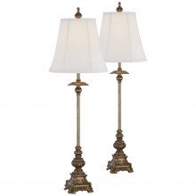 regency-hill-juliette-traditional-french-country-style-buffet-table-lamps-36.5-tall-skinny-set-of-2-antique-gold-ornate-base-white-fabric-bell-shade-deco-11